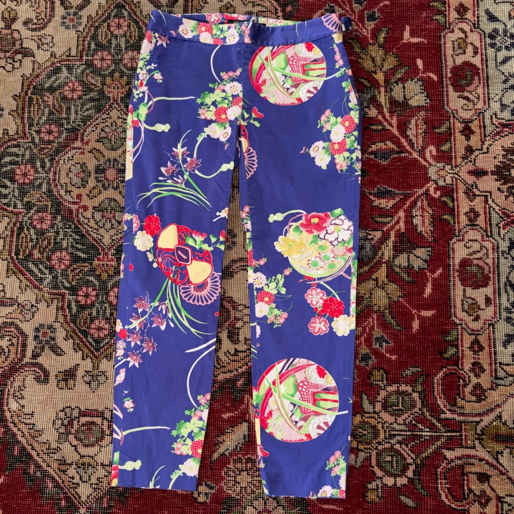 Ralph Lauren Golf Pants Womens 4 Purple Excellent Chinoiserie Floral Slim Leg